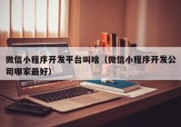 微信小程序开发平台叫啥（微信小程序开发公司哪家最好）